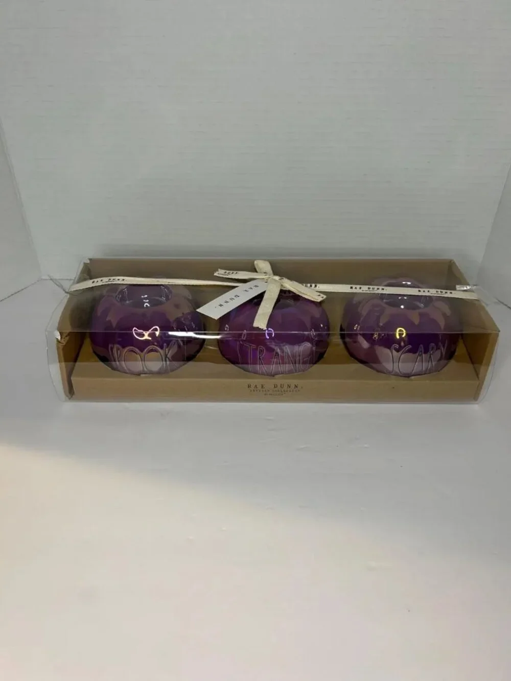 Rae Dunn Purple Iridescent Pumpkin Tea Light Holders - Set of 3 - NIB